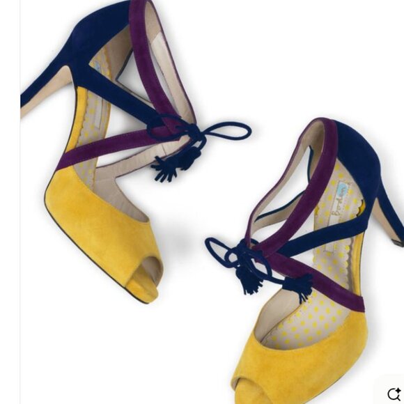 Boden Erin Yellow Color Block Suede Heels 38 (US 7.5) - Picture 1 of 3